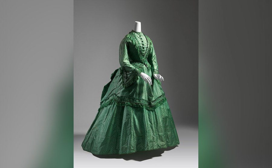 A vintage green gown on display. 